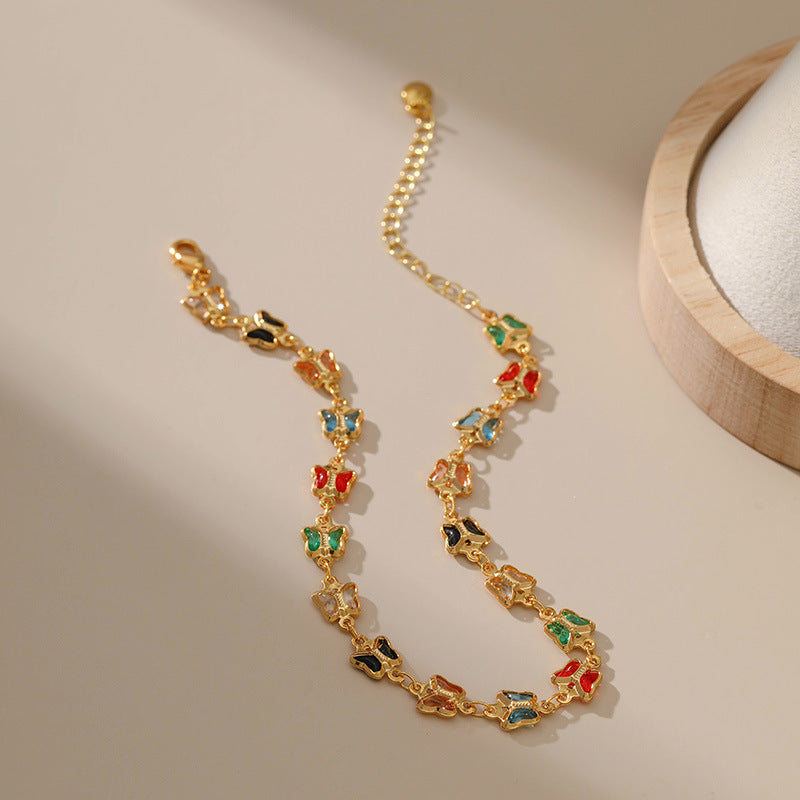 Butterfly Design Glass Diamond Anklet